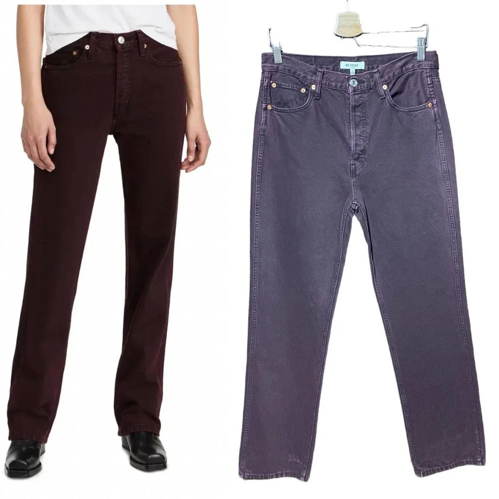 Re/Done 90s High Rise Loose Jeans Wine Dipped Denim Size 29